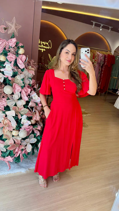 Vestido Cris Manga Midi